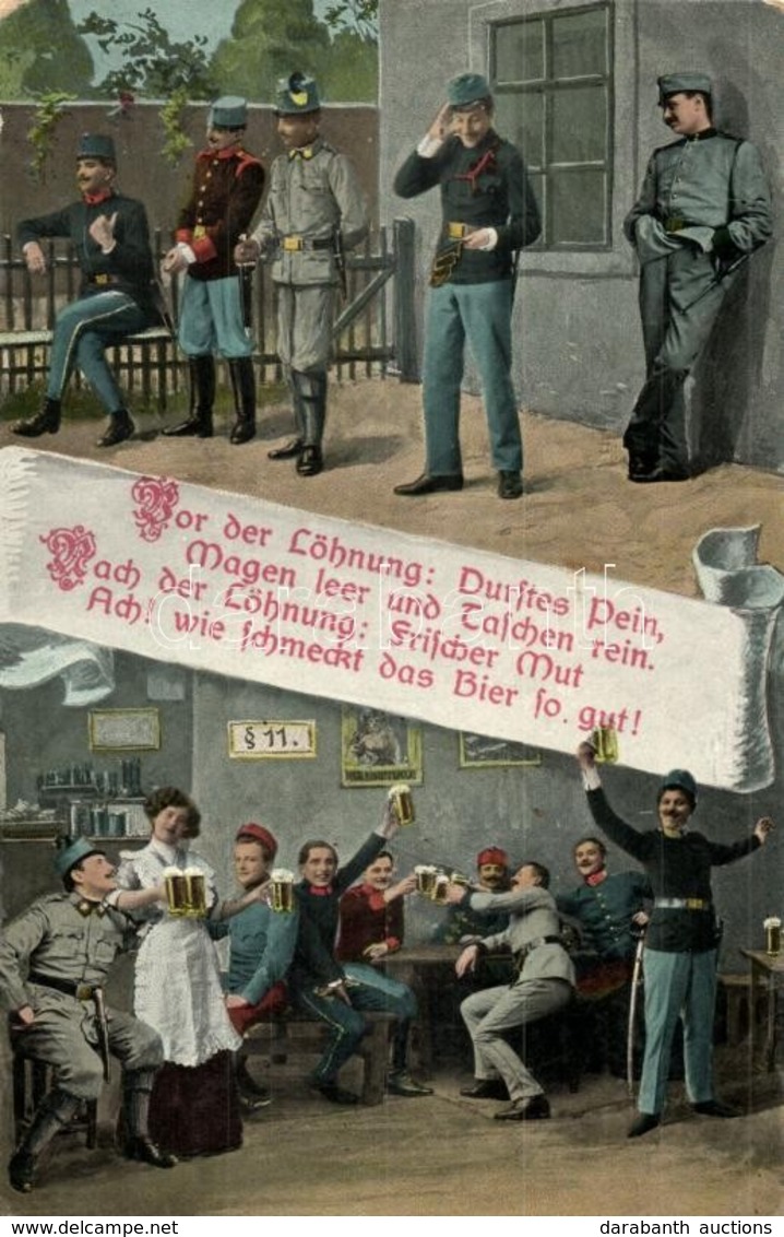 T2/T3 WWI Beer Drinking K. U. K. Soldiers, Military Humour (kopott Sarkak / Worn Corners) - Zonder Classificatie