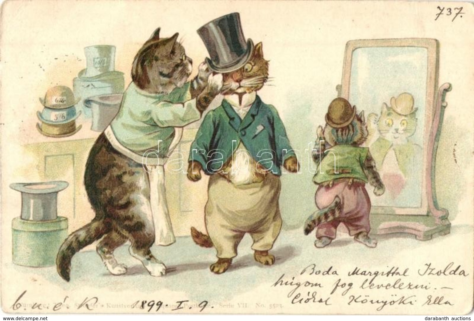 T2/T3 1899 Cat Lady Dresses Cat Gentleman. Theo. Stroefer Kunstverlag. Serie VII. No. 5523. Litho (EK) - Zonder Classificatie