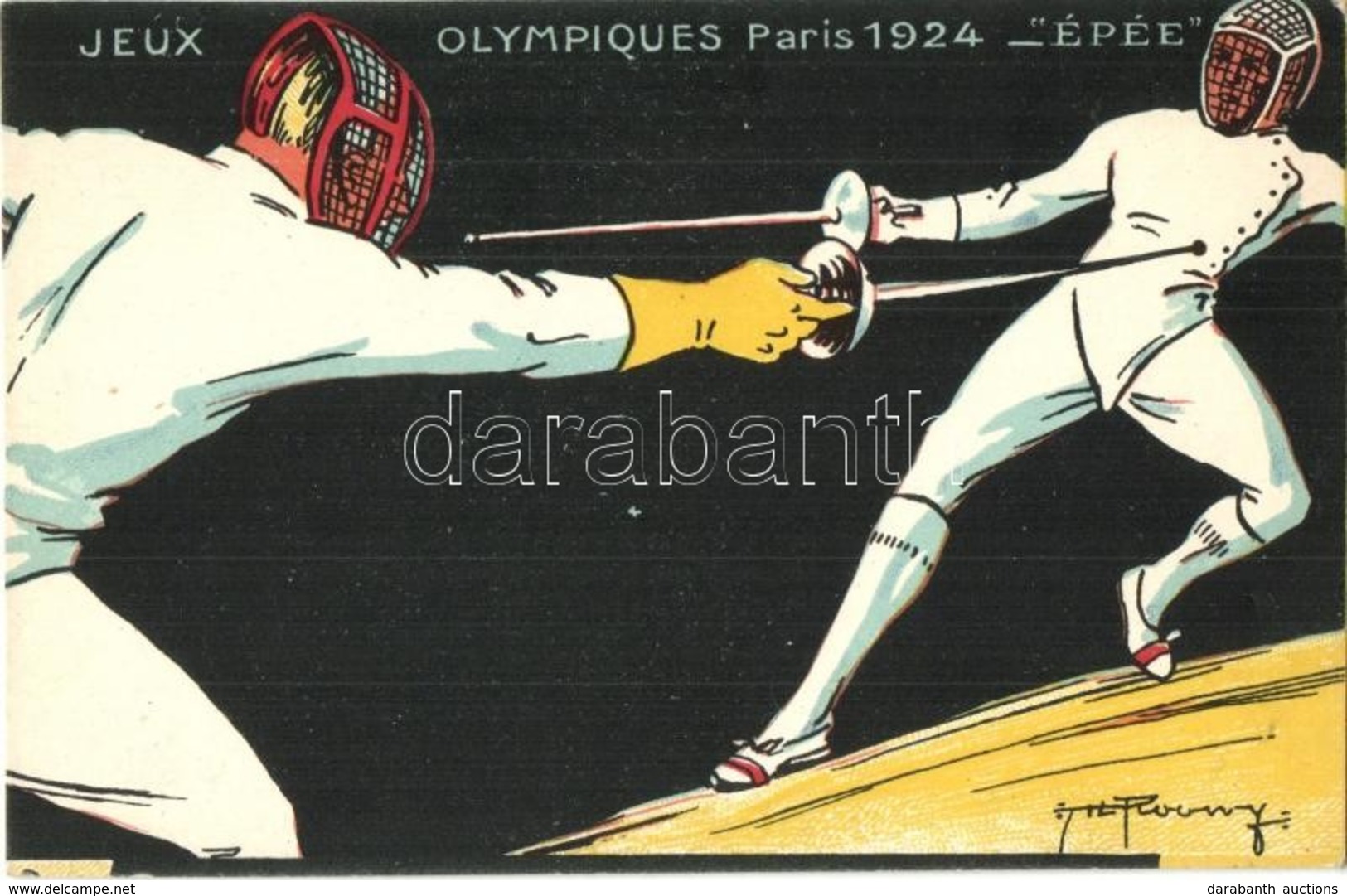 ** T2/T3 1924 Paris, Jeux Olympiques, Épée / 1924 Summer Olympics Advertisement Postcard, Fencing. L. Pautauberge Litho  - Zonder Classificatie
