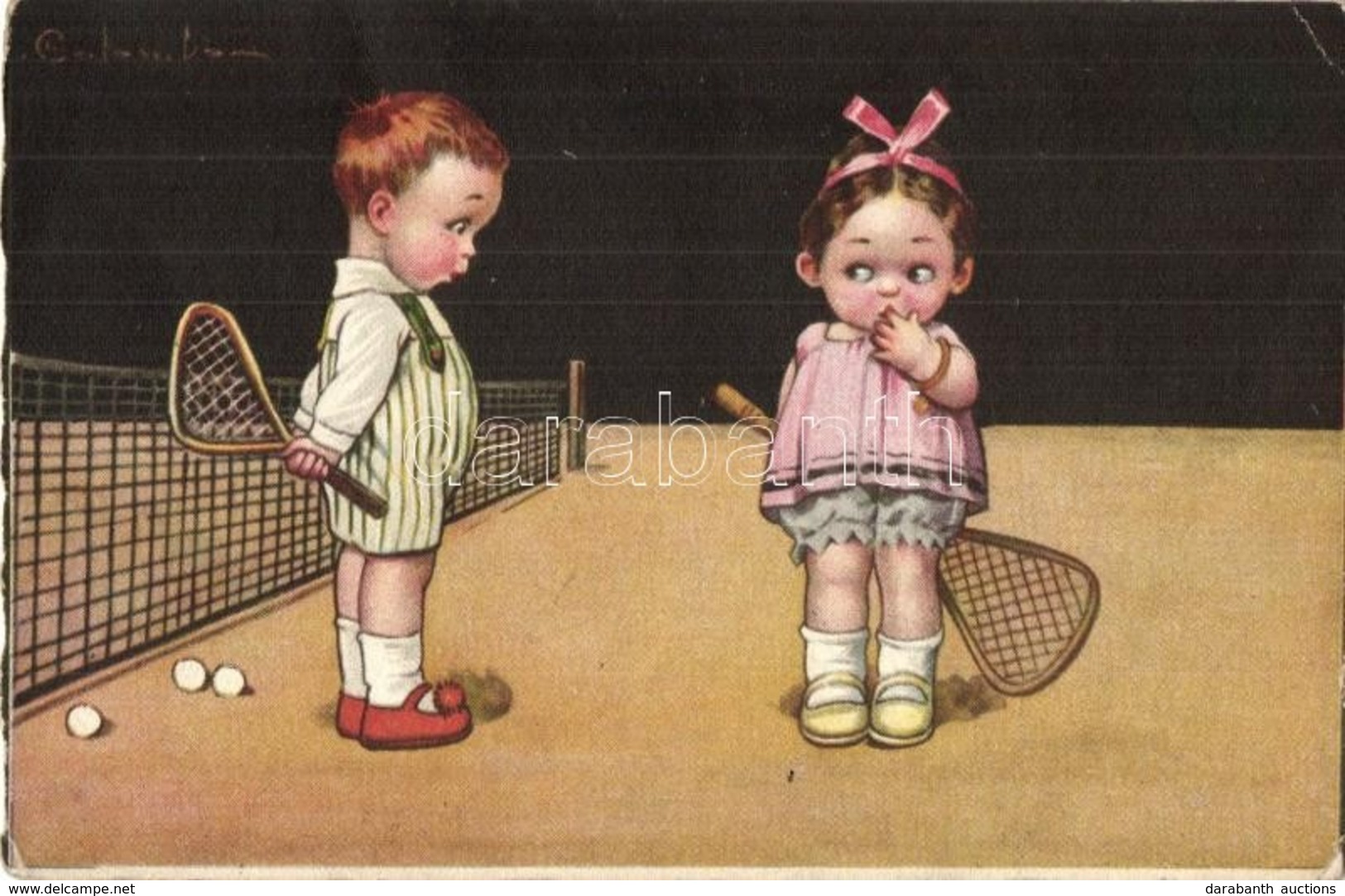 T2/T3 Children Playing Tennis. Italian Art Postcard.  Anna & Gasparini 1962-2. S: Colombo (EK) - Zonder Classificatie