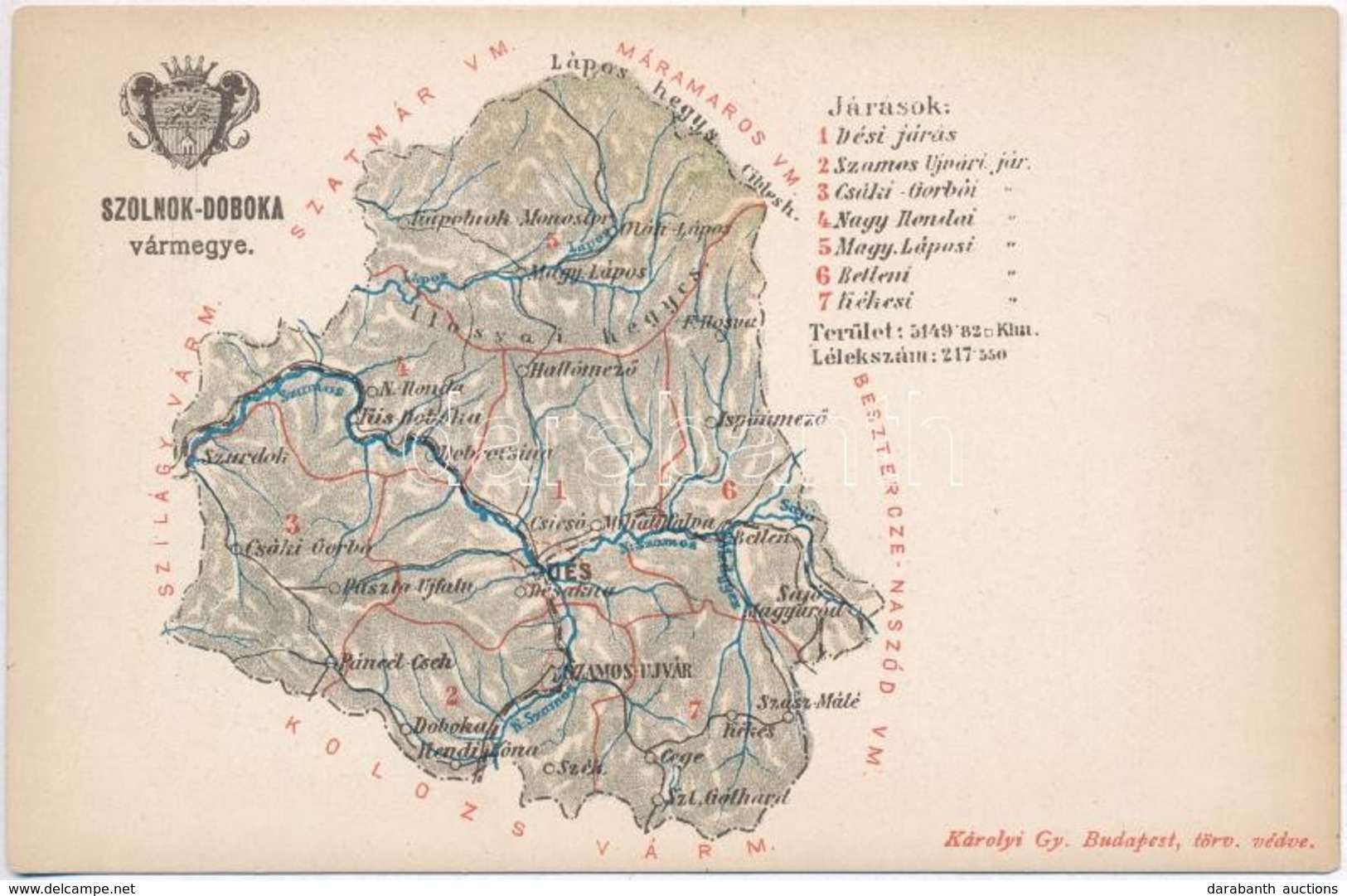 ** T2/T3 Szolnok-Doboka Vármegye Térképe; Kiadja Károlyi Gy. / Map Of Szolnok-Doboka County (EK) - Zonder Classificatie