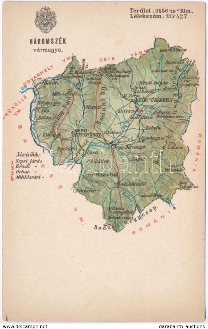 ** T2 Háromszék Vármegye Térképe; Kiadja Károlyi Gy. / Map Of Háromszék County - Ohne Zuordnung