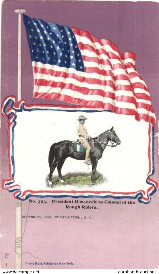 ** T2/T3 President Roosevelt As Colonel Of The Rough Riders. Franz Huld No. 393. American Flag Frame Litho (small Tears) - Zonder Classificatie