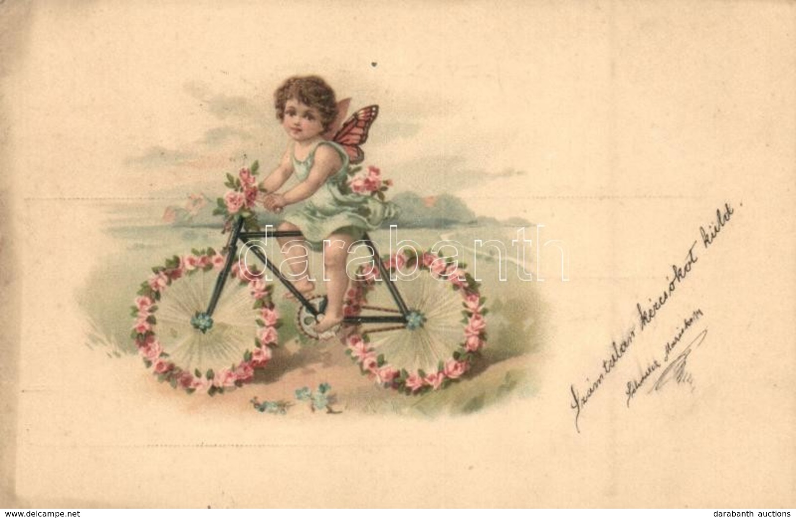 T2 Angel On Bicycle, Greeting Card, Litho - Zonder Classificatie