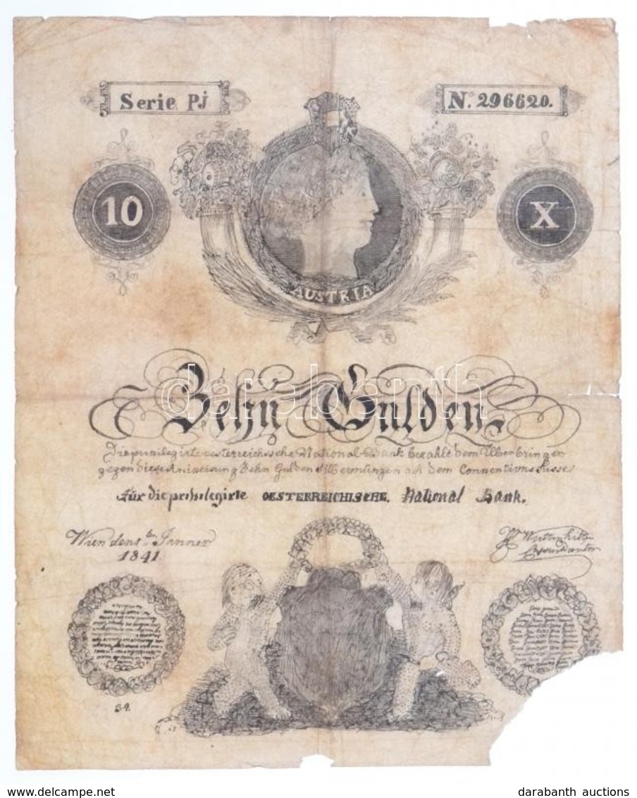 1841. 10G 'Privilegirte Oesterreichische Natonal Bank' Korabeli Hamisítvány T:III-,IV
Austrian Empire 10 Gulden 'Privile - Zonder Classificatie