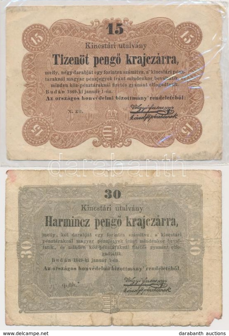 1849. 15kr + 30kr 'Kossuth Bankó' T:III- - Zonder Classificatie