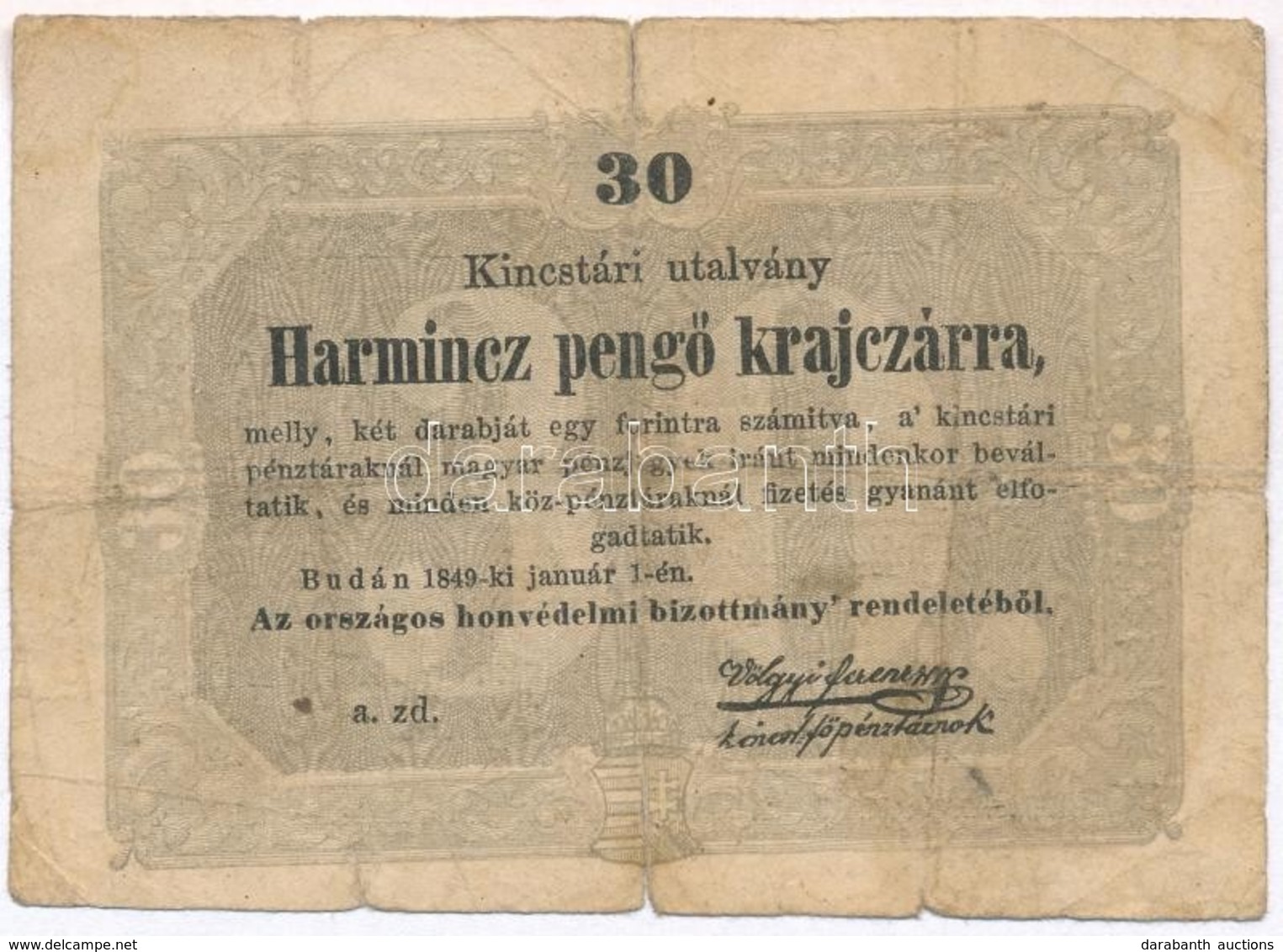 1849. 30kr 'Kossuth Bankó' T:III- Szakadások
Adamo G103 - Zonder Classificatie