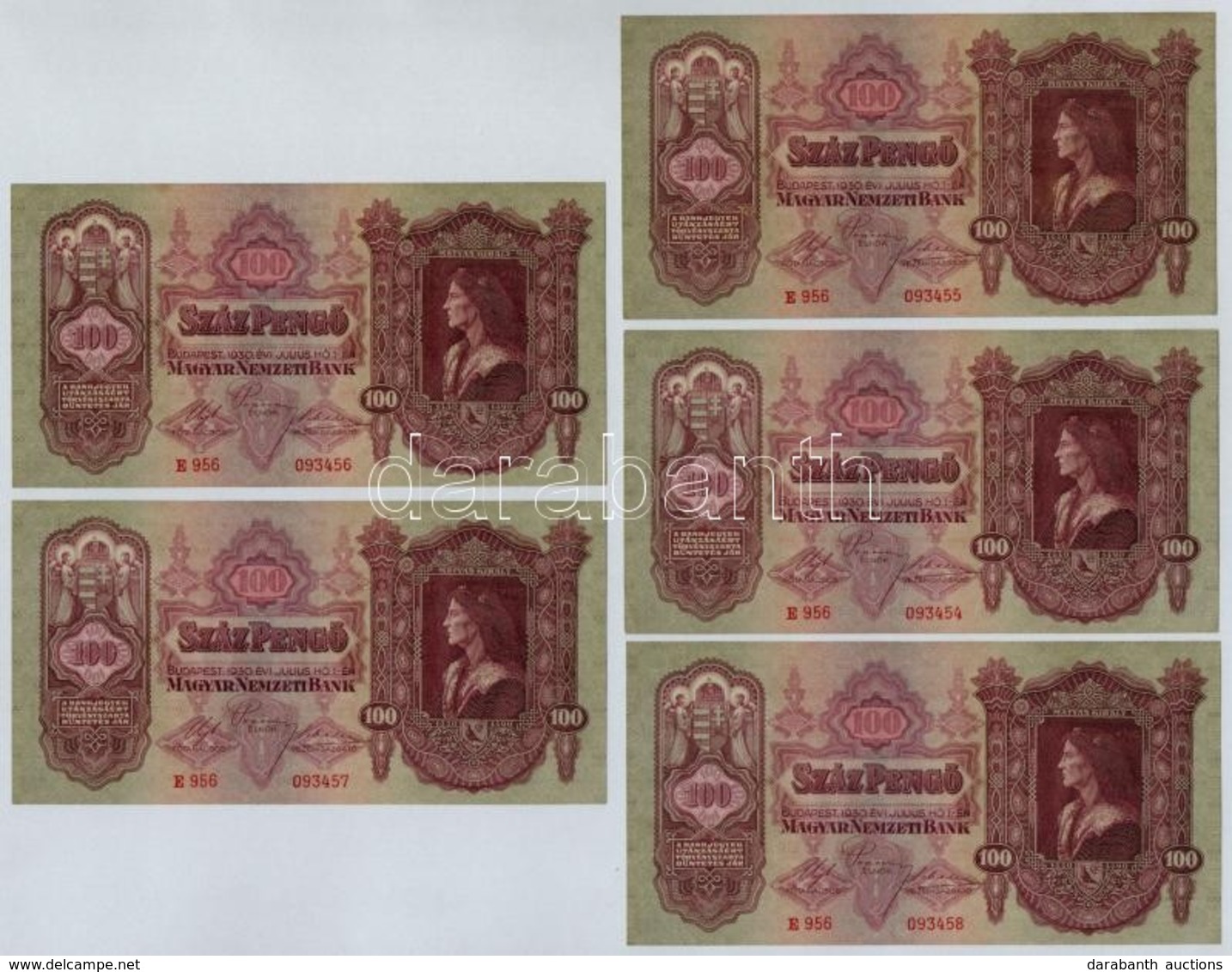 1930. 100P (5x) Sorszámkövetők T:I,I- - Zonder Classificatie