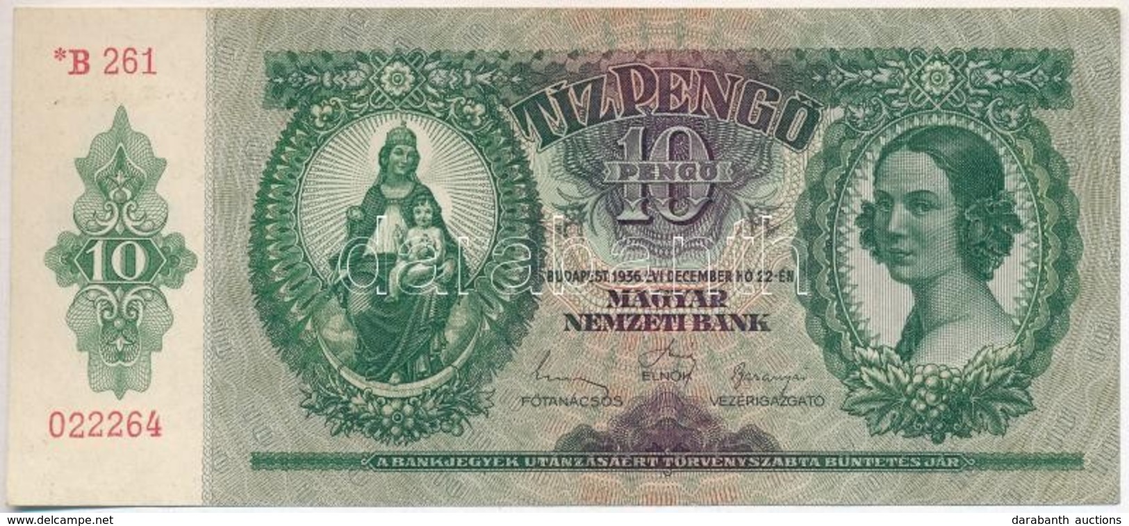 1936. 10P  '*B 261' Csillagos Sorozatszámmal T:I-,II 
Adamo P9A - Zonder Classificatie