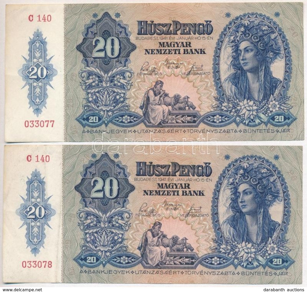 1941. 20P (2x) Sorszámkövetők T:II-,III
Adamo P12 - Zonder Classificatie