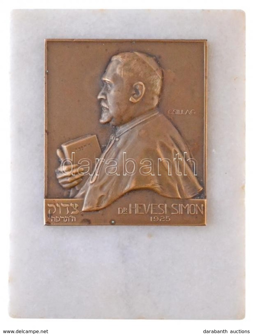 Csillag István (1881-1968) 1925. 'Dr. Hevesi Simon' Br Plakett Márvány Alapon (61x70mm) T:2  Hungary 1925. 'Simon Hevesi - Zonder Classificatie