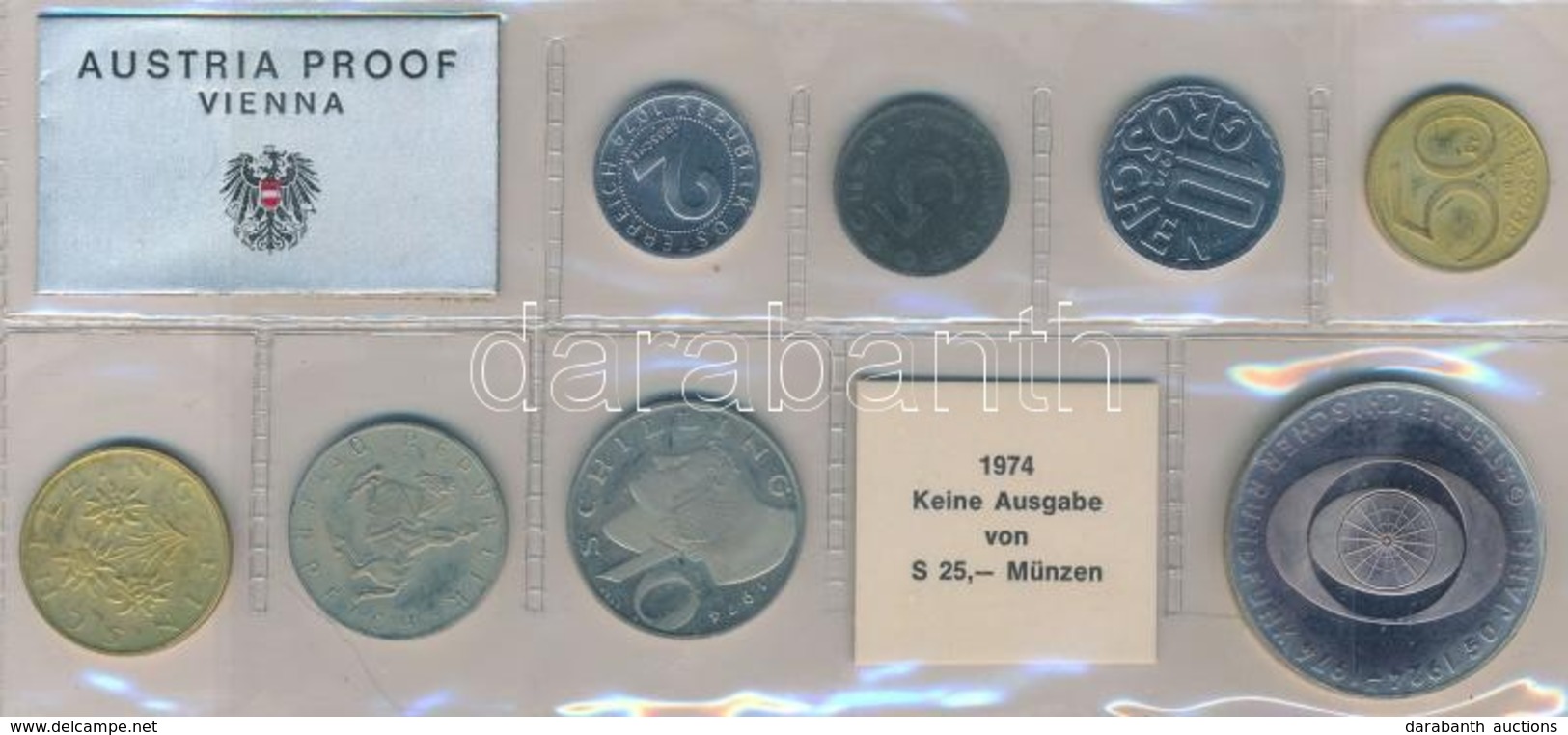 Ausztria 1974. 2gr-50Sch (8xklf) Forgalmi Sor Fóliatokban, Közte 1974. 50Sch Ag '50 éves Az Osztrák Rádió' T:PP 
Austria - Zonder Classificatie