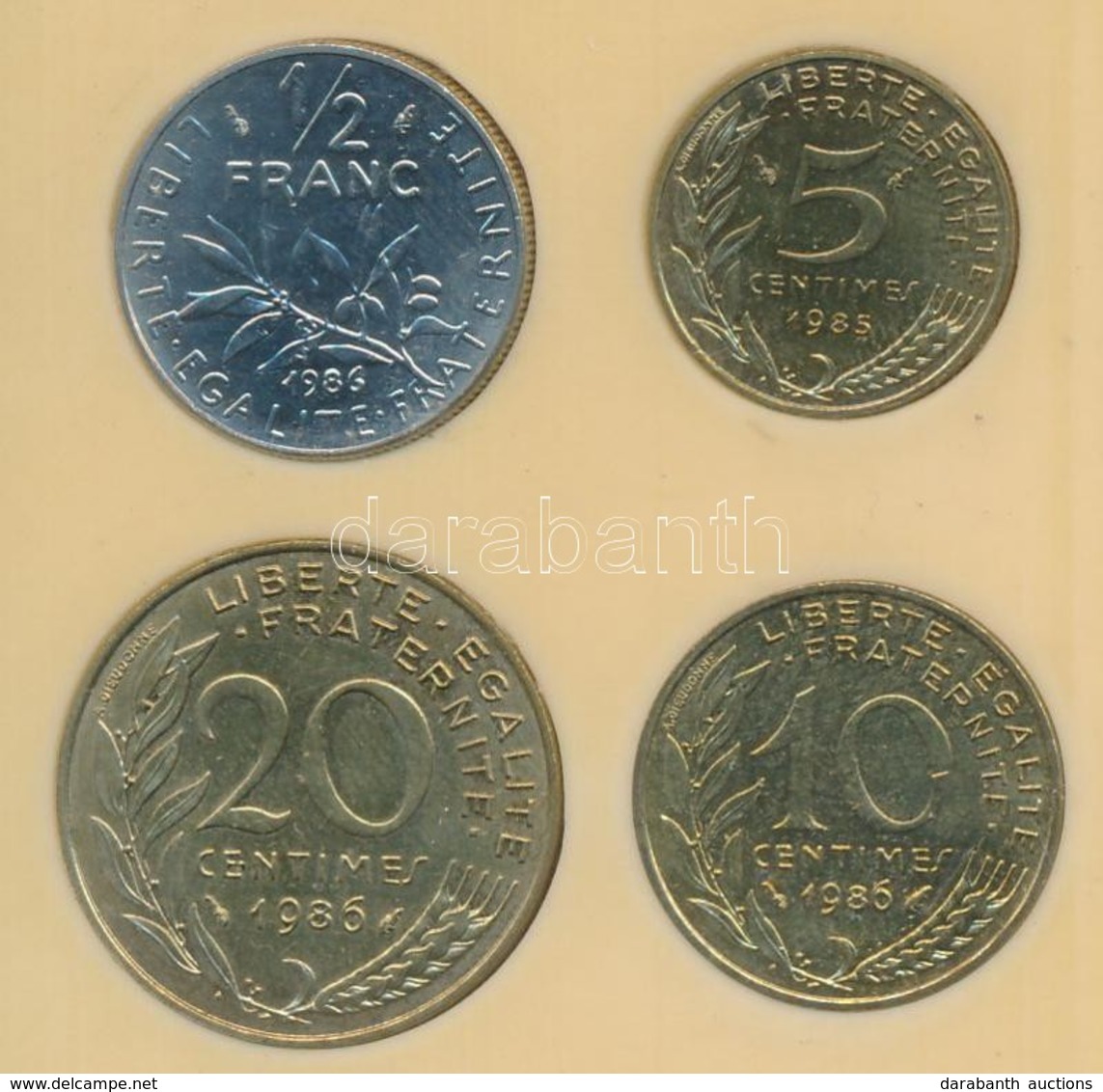 Franciaország 1985. 5c + 1986. 10c + 20c + 1/2Fr Plasztiktokban T:2
France 1985. 5 Centimes + 1986. 10 Centimes + 20 Cen - Zonder Classificatie