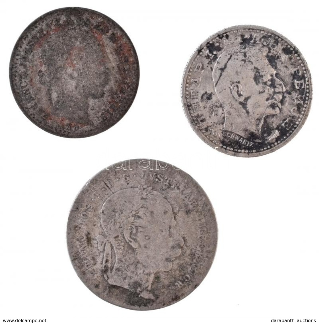 3db-os Vegyes Külföldi Rossz Tartású és Sérült Ezüstpénz Tétel T:3 ü.
3pcs Of Various Silver Coins In Bad Condition C:F  - Zonder Classificatie