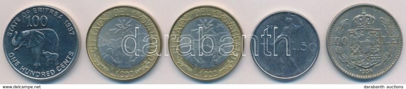 5db-os Vegyes Külföldi Fémpénz Tétel, Közte Eritrea 1991. 100c; Románia 1936. 100L T:1-,2
5pcs Of Various Coins, Includi - Zonder Classificatie