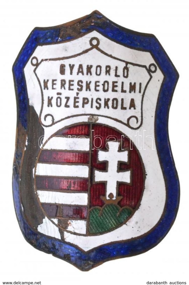 ~1930-1940. 'Gyakorló Kereskedelmi Középiskola' Zománcozott Br Jelvény (34x50mm) T:2- Sérült Zománc,zománchiány - Zonder Classificatie