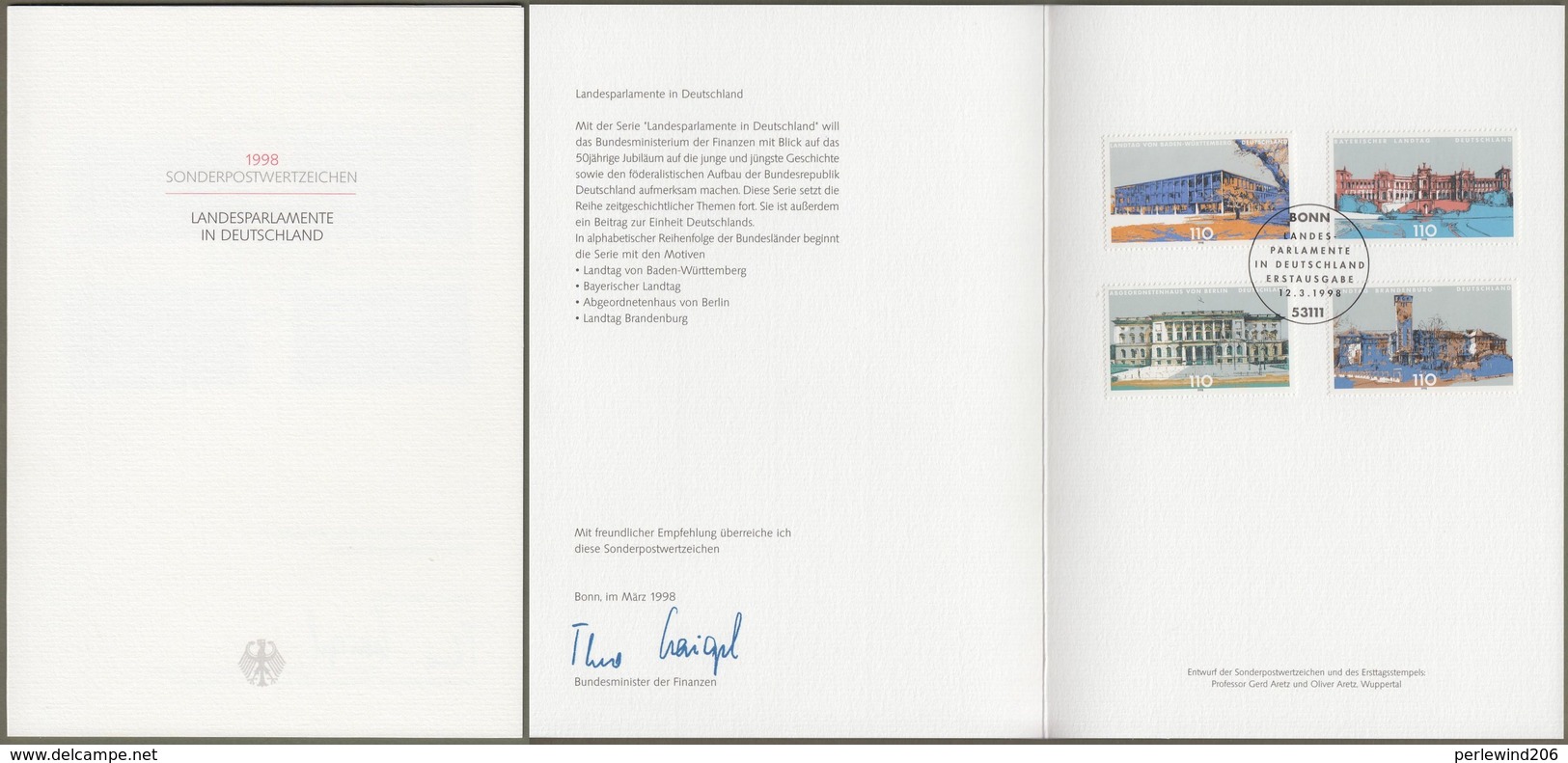 Bund: Minister Card - Ministerkarte Typ VII , Mi-Nr. 1974-77 ESST: " Landesparlamente In Deutschland "      X - Lettres & Documents