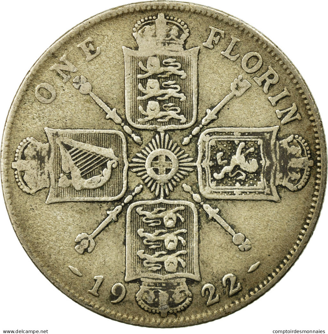 Monnaie, Grande-Bretagne, George V, Florin, Two Shillings, 1922, TB, Argent - J. 1 Florin / 2 Schillings