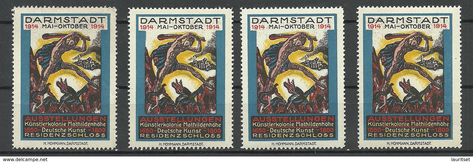 GERMANY 1914 Künstlerkolonien Mathildenhöhe Art Ausstellungen Werbemarken, 4 Stück, MNH - Erinnophilie