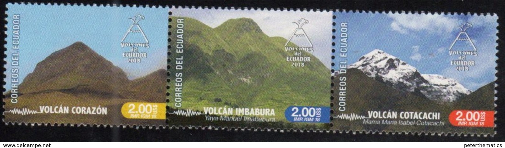 ECUADOR, 2018, MNH,VOLCANOES, 3v - Volcanos