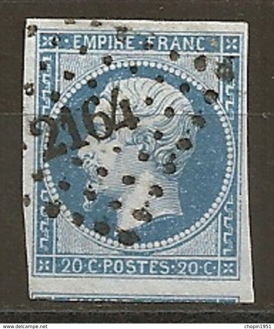 FRANCE - N° 14B - 20 CENTIMES BLEU Oblitéré PC 2164 - Exemplaire Choisi - 1853-1860 Napoléon III