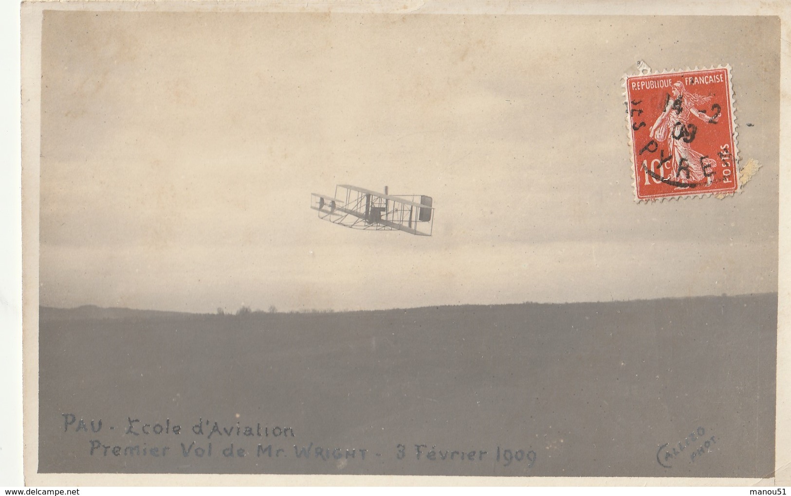 PAU - Ecole D'aviation : Premier Vol De Mr WRIGHT - 3 Février 1909 ( Carte Photo ) - ....-1914: Précurseurs