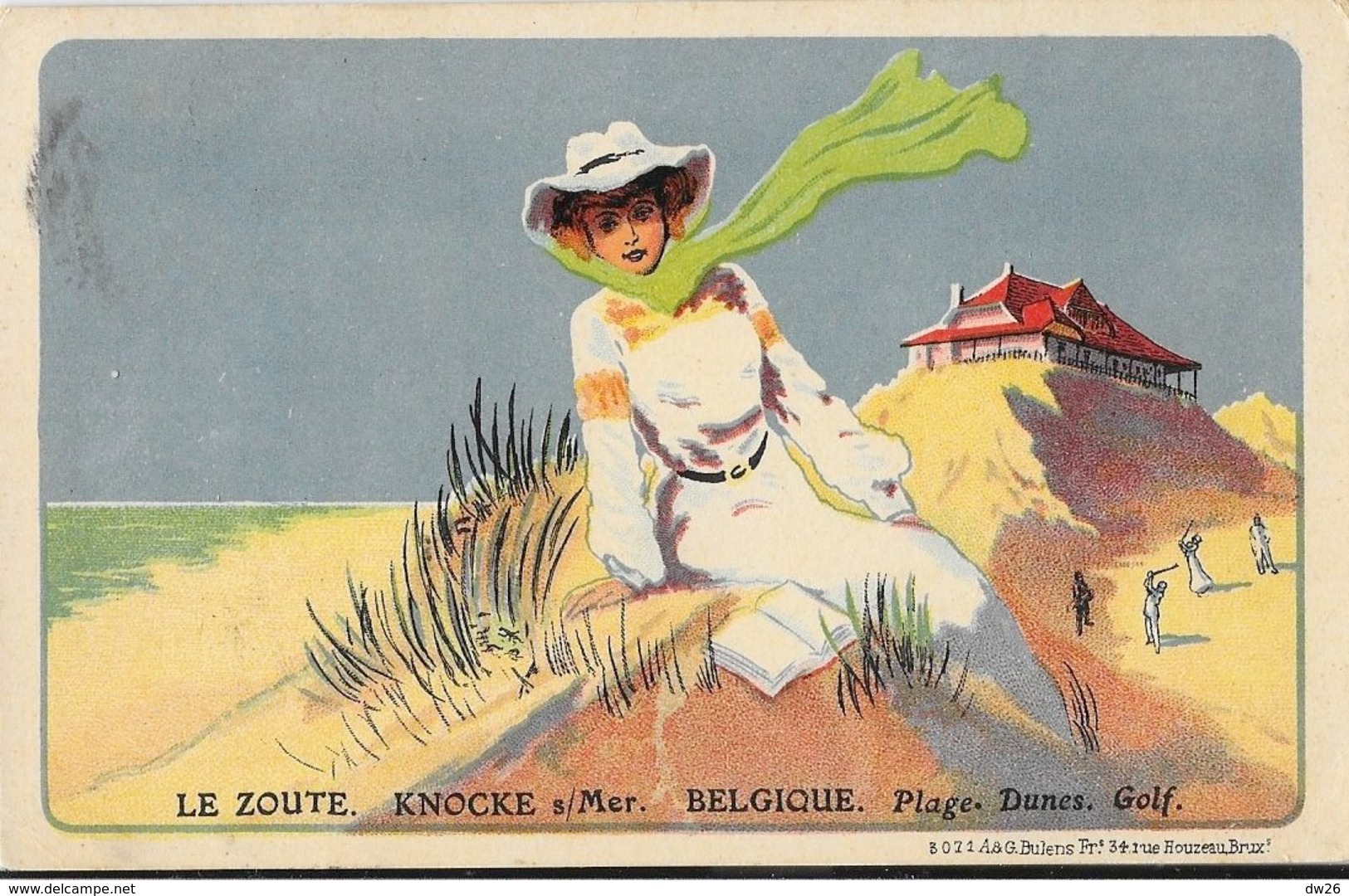 Illustration Non Signée 1936 - Le Zoute, Knocke Sur Mer (Belgique): Plage, Dunes, Golf - Carte A & G Bulens - Sonstige & Ohne Zuordnung