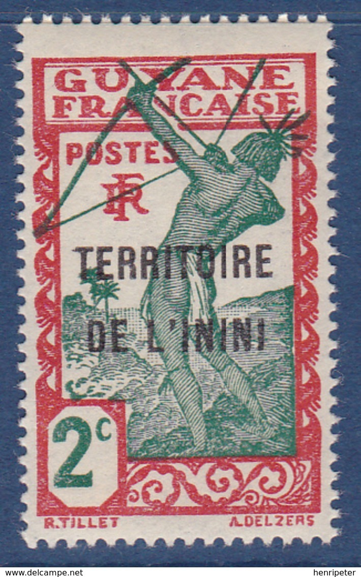 Timbre-poste Gommé Neuf** - Timbre De Guyane De 1929 Surchargé - Indigène Tirant à L'arc - N° 2 (Yvert) - Inini 1932 - Nuovi