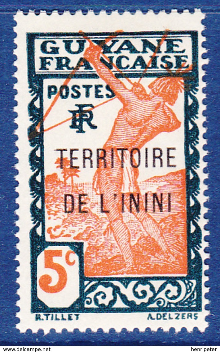 Timbre-poste Gommé Neuf** - Timbre De Guyane De 1929 Surchargé - Indigène Tirant à L'arc - N° 4 (Yvert) - Inini 1932 - Neufs