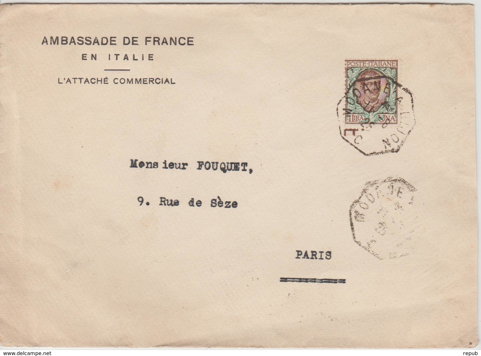 Lettre D'Italie Ambassade De France Pour Paris 1925 Oblit. Modane à Dijon - 1921-1960: Période Moderne