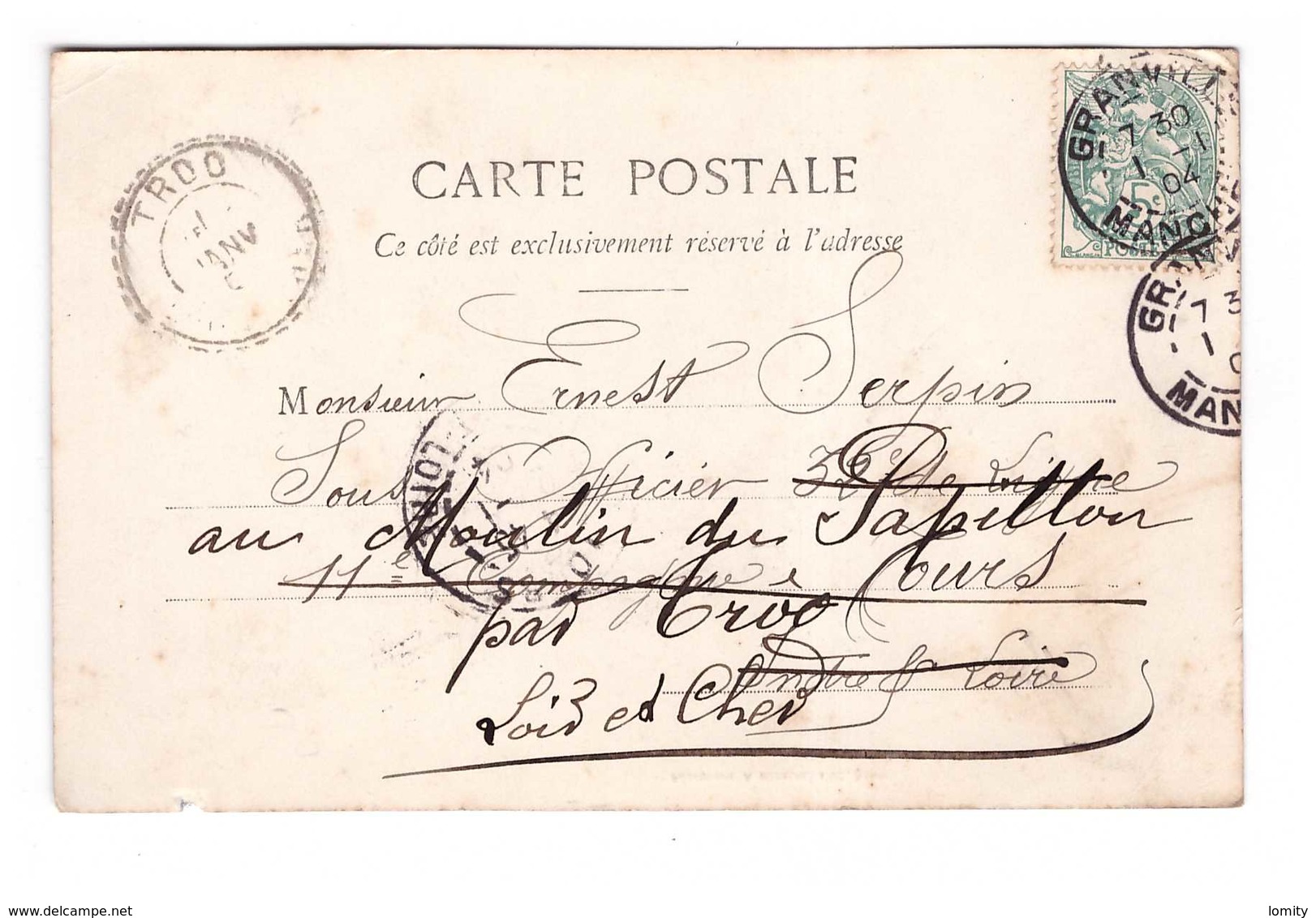 Cachet Jour De L' An 1.1.1904 Granville Manche , Type Blanc Sur Carte Cpa 1904 Mes Meilleurs Souhaits - 1877-1920: Période Semi Moderne