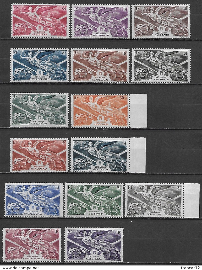 France Colonies - Grande Série Coloniale Anniversaire De La Victoire 1946 - Complète (15 Pays 15 Timbres)  **  Cote 32€ - 1946 Anniversaire De La Victoire