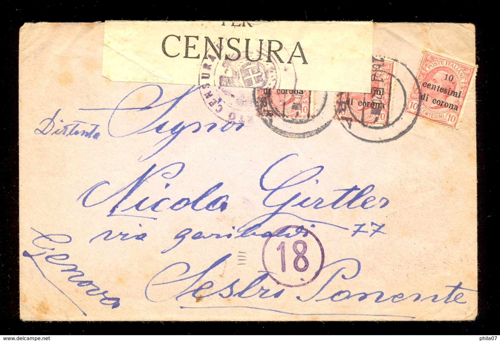 ITALY, DALMATIA, CROATIA - Letter Sent From Zadar To A Place Near Genova 31.01.1920., Censored / 2 Scans - Andere & Zonder Classificatie