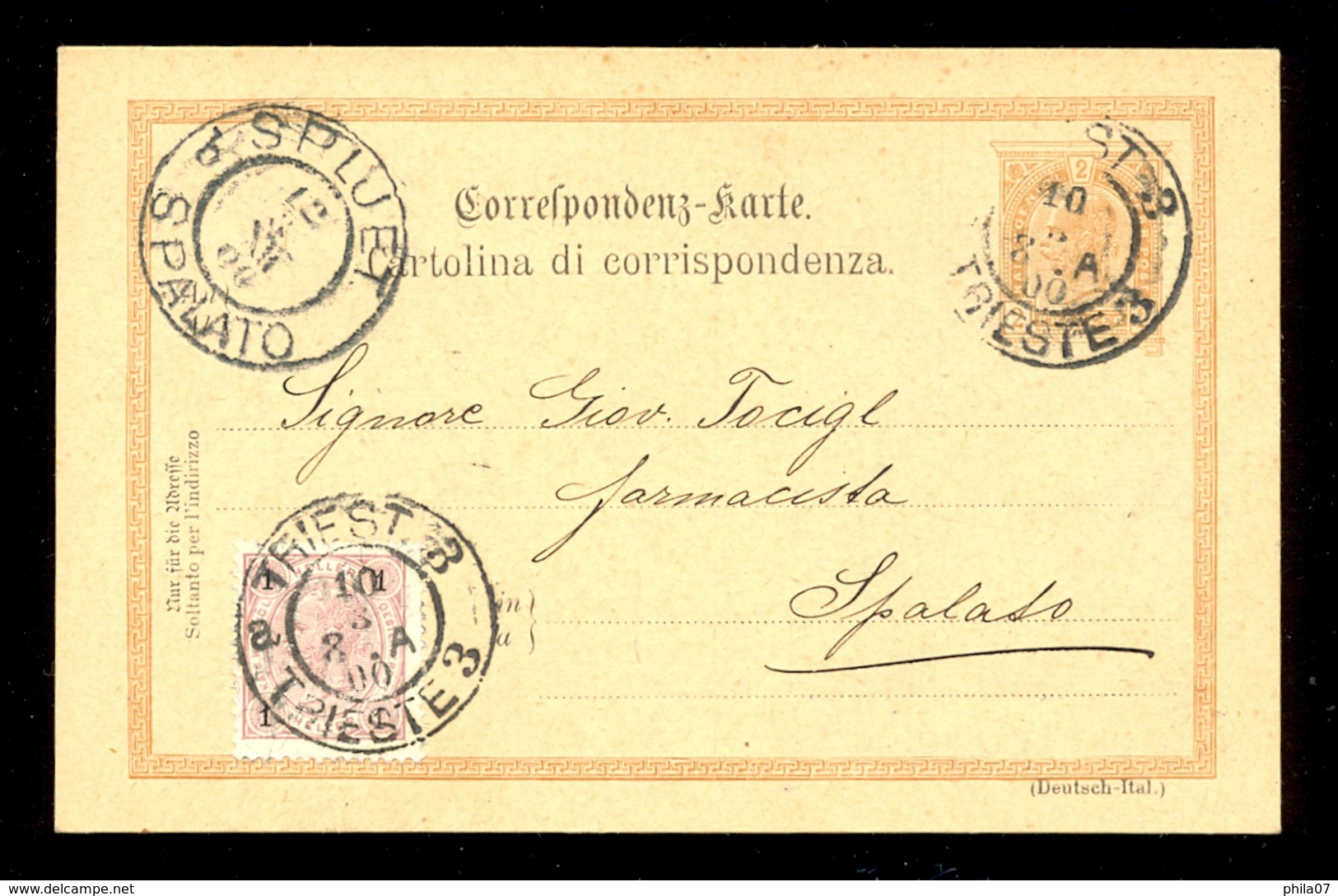 ITALY, DALMATIA, CROATIA - Stationery Additionaly Franked And Sent From Trieste To Split 10.03.1900. / 2 Scans - Sonstige & Ohne Zuordnung