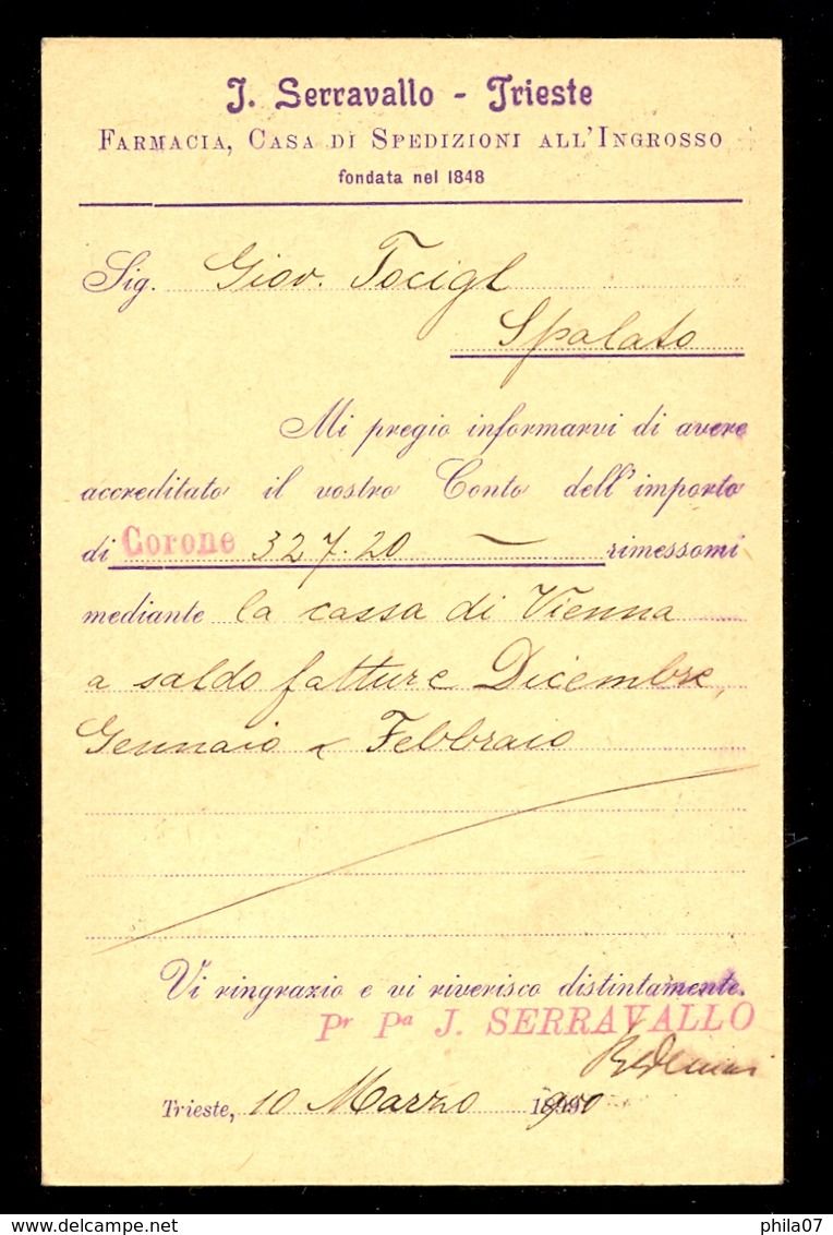 ITALY, DALMATIA, CROATIA - Stationery Additionaly Franked And Sent From Trieste To Split 10.03.1900. / 2 Scans - Sonstige & Ohne Zuordnung