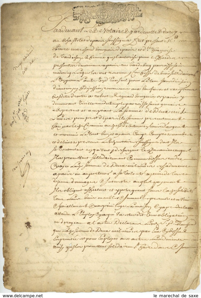 Paris 1687 Obligation Marchant De Vaudisson Renard Boscheron Aubert Generalite De Paris - Manuskripte