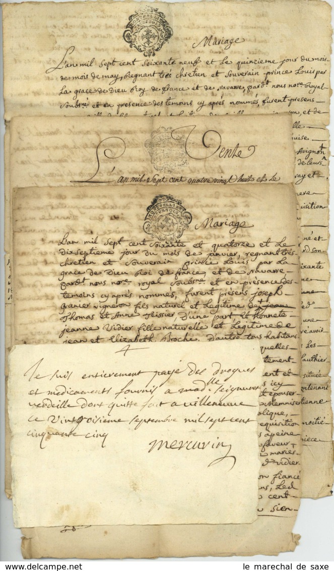 VILLENEUVE-LES-AVIGNON - 4 Documents Contrats De Mariage Etc. 1755 à 1788 Vigneron Gaillard Granier Mercurin Vidier Etc. - Manuscripten