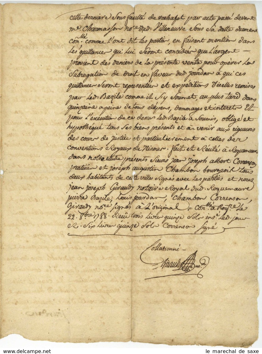 VILLENEUVE-LES-AVIGNON - 4 documents Contrats de Mariage etc. 1755 à 1788 Vigneron Gaillard Granier Mercurin Vidier etc.