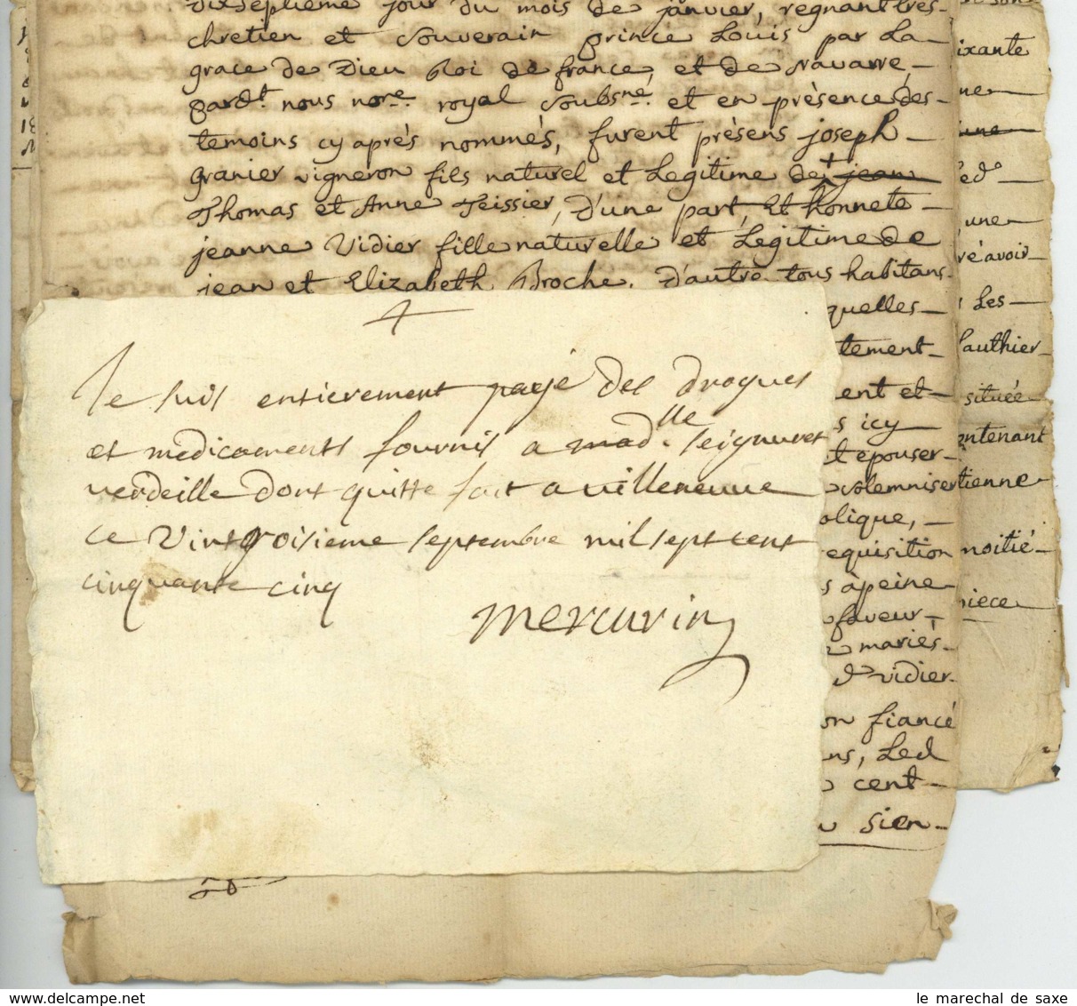 VILLENEUVE-LES-AVIGNON - 4 documents Contrats de Mariage etc. 1755 à 1788 Vigneron Gaillard Granier Mercurin Vidier etc.