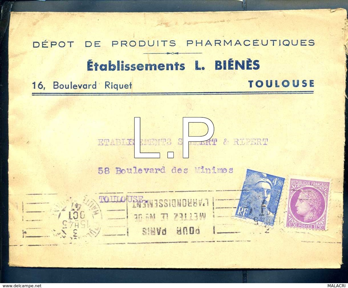 1924  Marque Pub Pharmaceutiques étab L.biénès Toulouse 03-10-1947   N°2046 - Publicités