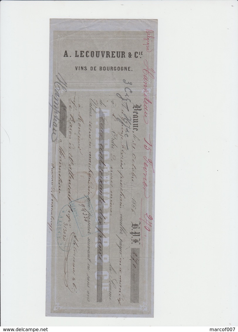 HAMPTEAU - BARON DE WALLENSART - BEAUNE - A.LECOUVREUR - VINS DE BOURGOGNE - 1866 - Alimentaire