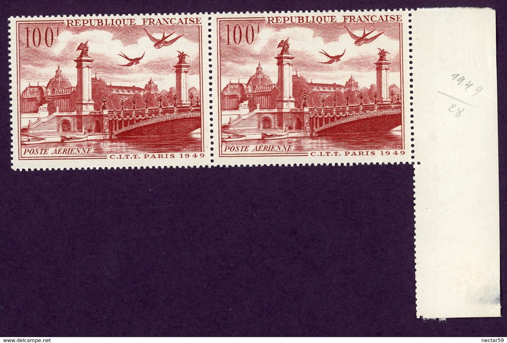 FRANCE 1949 - POSTE AERIENNE - N° 28 - Bloc NEUF - Mint/Hinged