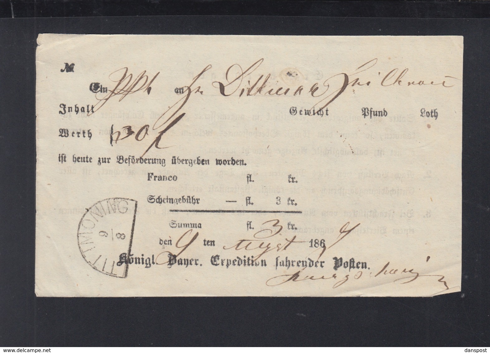 Bayern Aufgabeschein Titmoning 1864 - Storia Postale