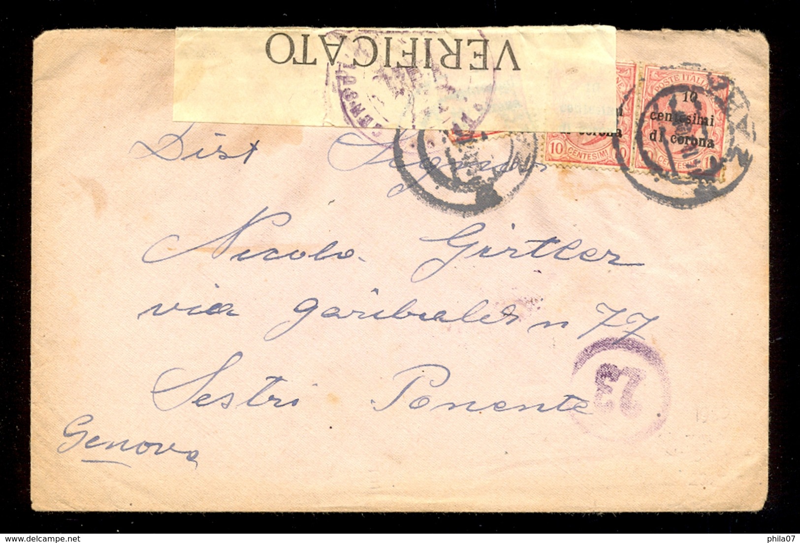 ITALY; DALMATIA, CROATIA - Letter Sent From Zadar To A Place Near Genova 16.02.1920. / 2 Scans - Altri & Non Classificati