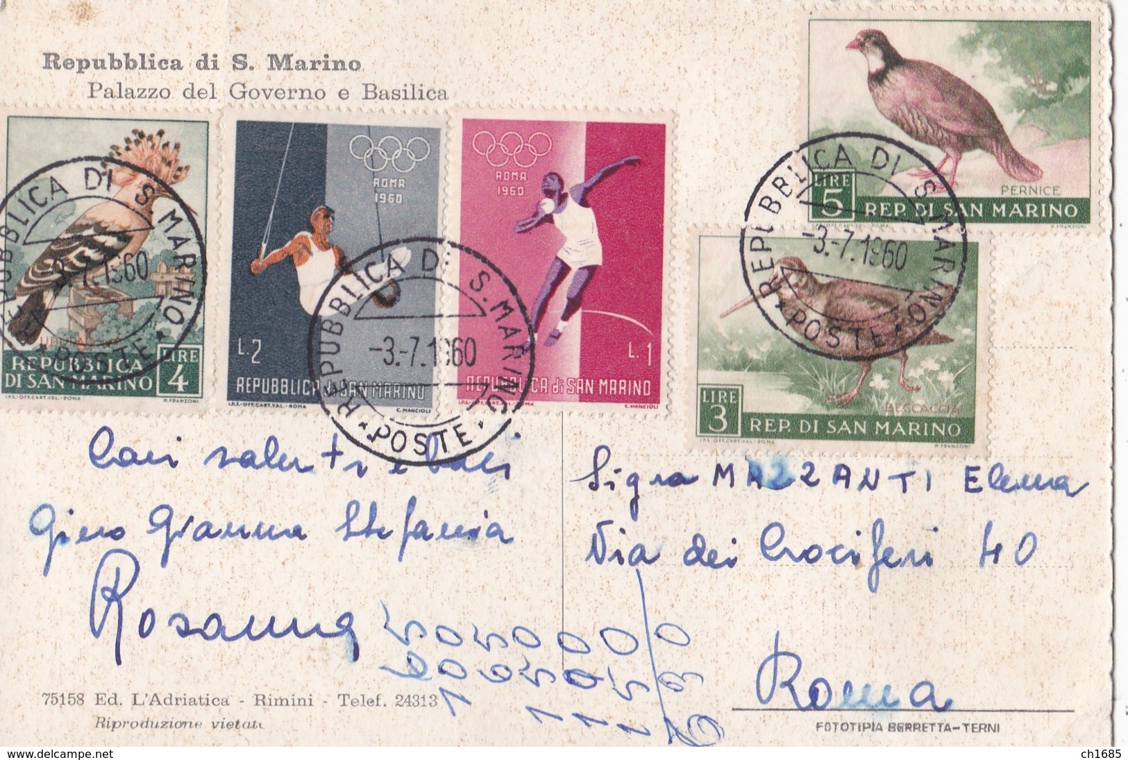 SAINT MARIN  SAN MARINO  : Divers Sur Carte Postale Du Palais De Gouverneur Et De La Basilique - Lettres & Documents