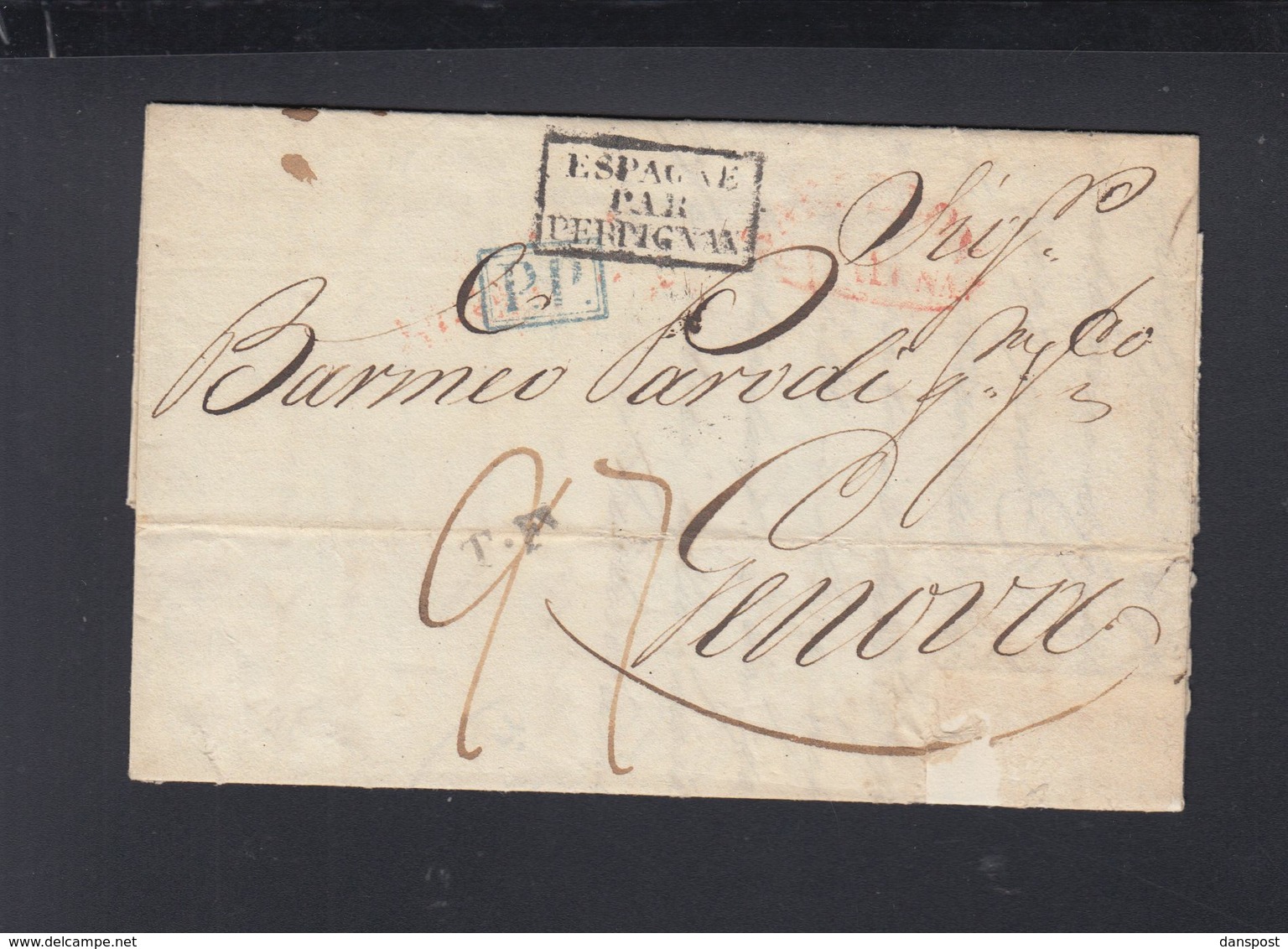 Spanien Faltbrief 1838 Cadiz Nach Genova - ...-1850 Prephilately