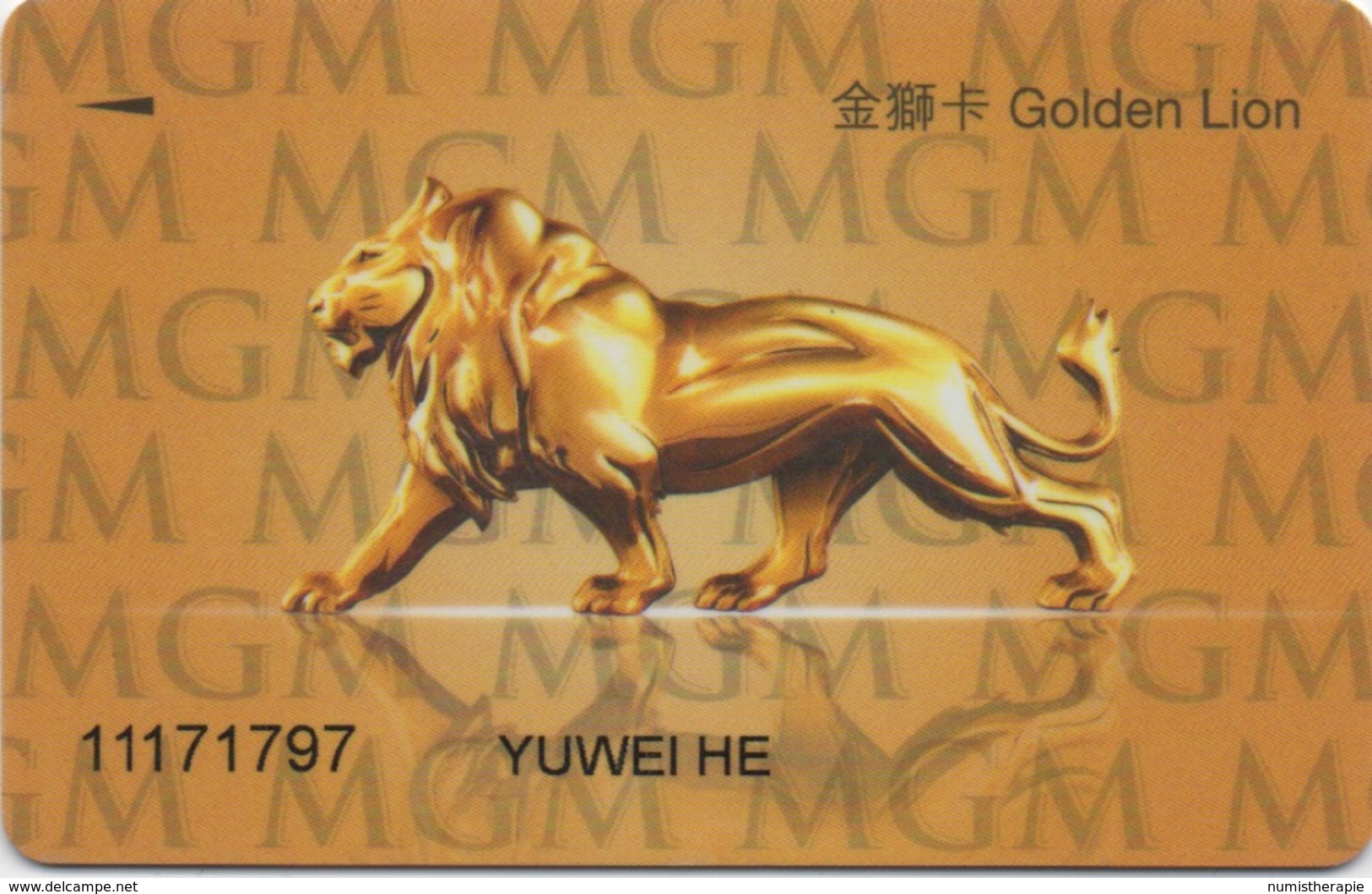 Carte De Membre Casino : MGM Grand Macau Macao : Gold Avec Lion Au Dos - Cartes De Casino