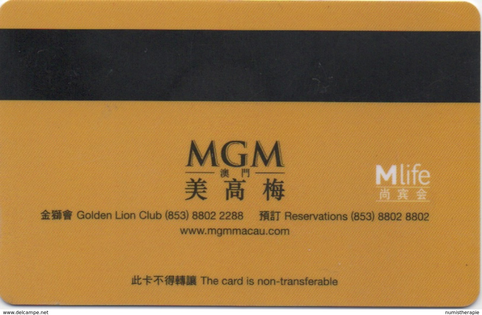 Carte De Membre Casino : MGM Grand Macau Macao : Gold Sans Lion Au Dos - Cartes De Casino