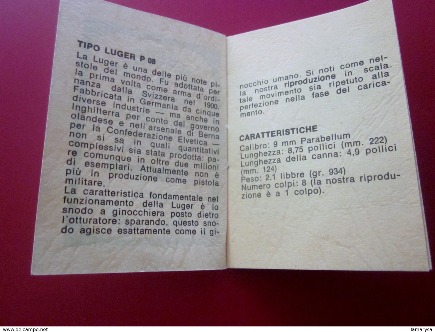 WW1 MODELE FIN GUERRE 14/18-REVOLVER TIPO LUGER P. 08. DEPLIANT INSTRUCTION ISTRUZIONI ARMODELLI-Militaria Document - Documenti