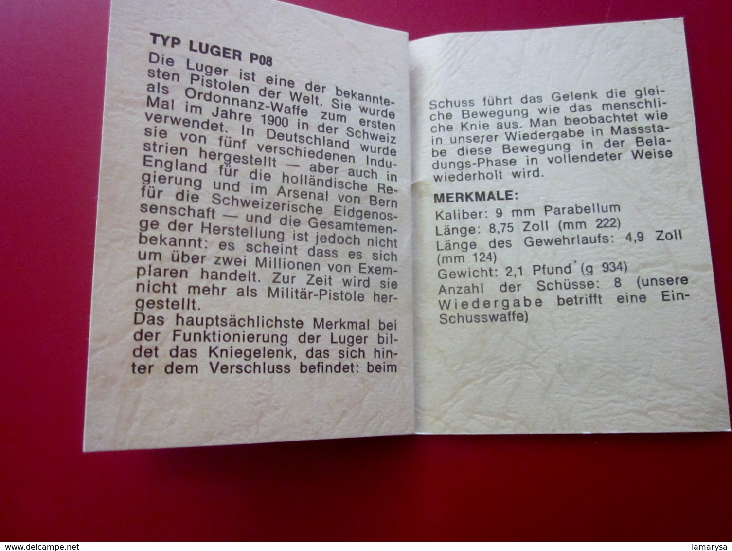 WW1 MODELE FIN GUERRE 14/18-REVOLVER TIPO LUGER P. 08. DEPLIANT INSTRUCTION ISTRUZIONI ARMODELLI-Militaria Document